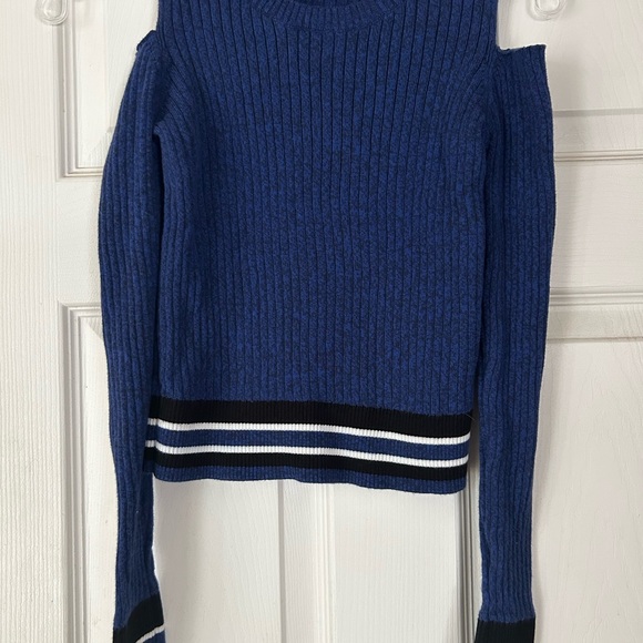 Topshop Blue Off-the-Shoulder Sweater with Ribbed Knit - Picture 1 of 3